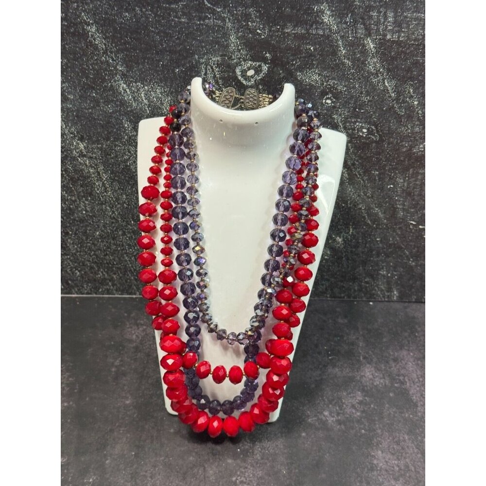 Vintage Red Purple Czech Glass Beaded Sterling Silver Necklace and Bracelet - Picture 4 of 8